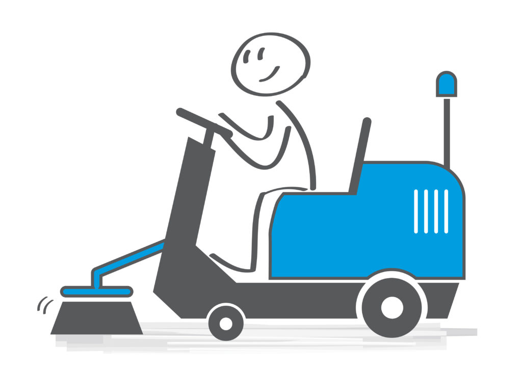 vektor illustration straßenreinigung mit kehrmaschine